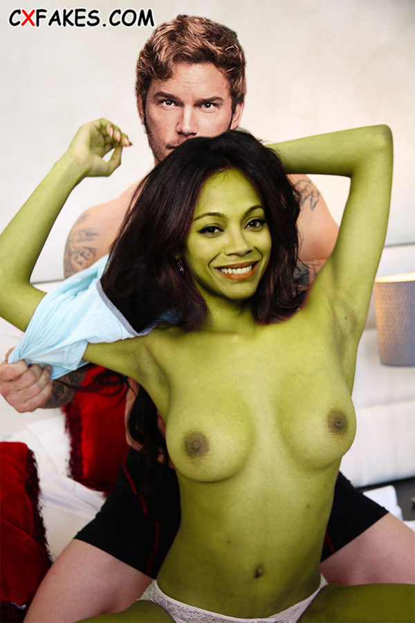 Gamora (Zoe Saldana) Posing Topless